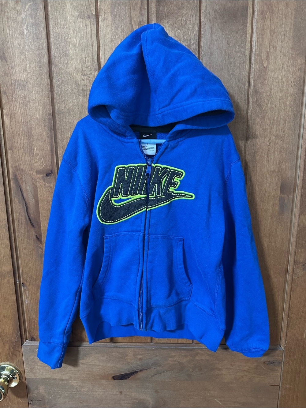 Nike Royal Blue Kids Zip Hoodie with Lime-Accent Logo